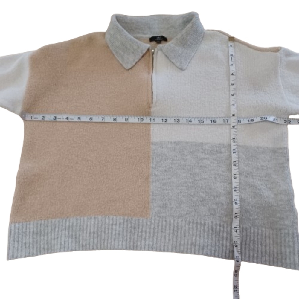 MM BY MY MICHELLE Cozy Partial Zip Front Square Color Block Cardigan Sweater Top - Picture 4 of 7